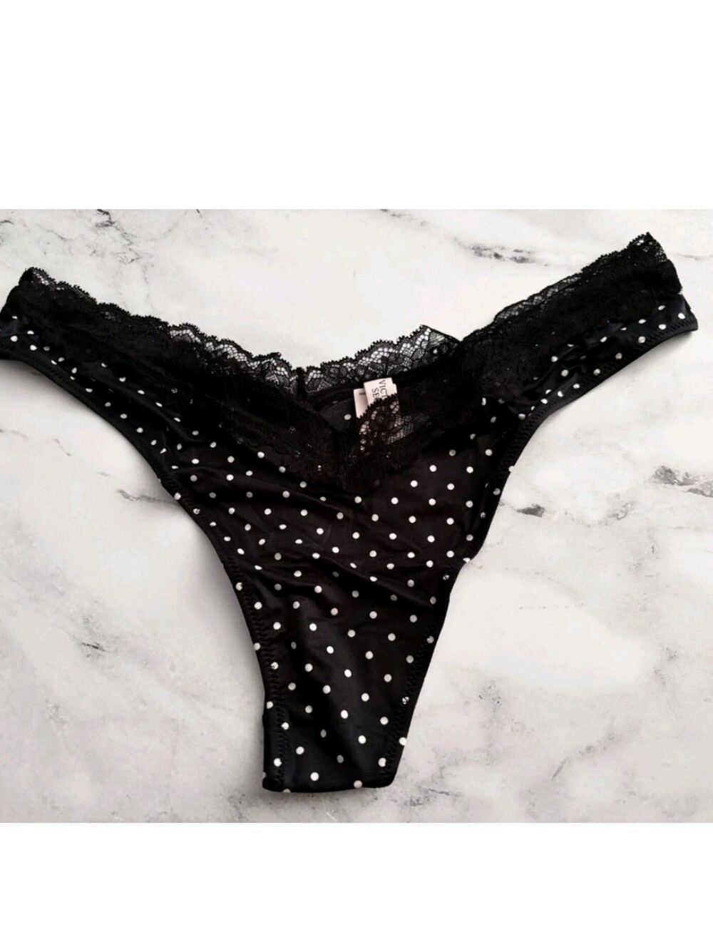 Victoria's secret Very Sexy Lace Trim High Leg Thong Panty SMALL Polka Dot